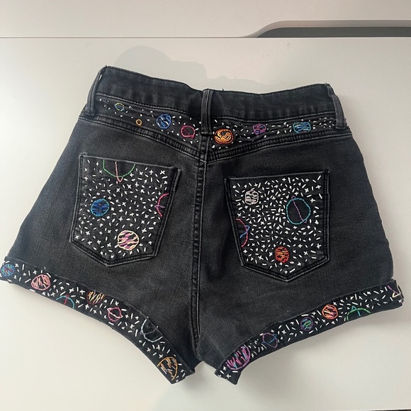 Pants - Hand embroidered denim shorts